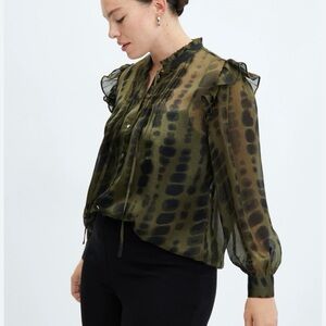 NWT Mango Olive Patterned Blouse